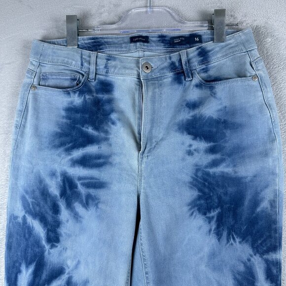 J. Jill High Rise Cropped Jeans Womens Size 16 Tie Dye Rolled Cuff Hem Blue - Picture 3 of 12